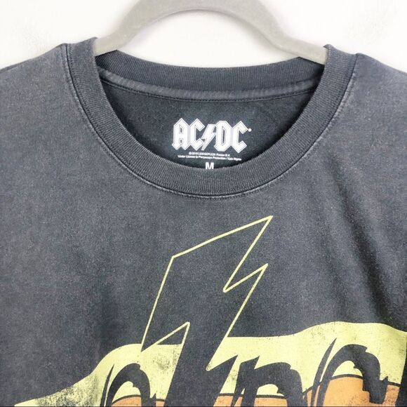 AC/DC | Powerage Cropped Crewneck Sweatshirt Black Wash Gray Women’s Size Medium - Picture 4 of 7